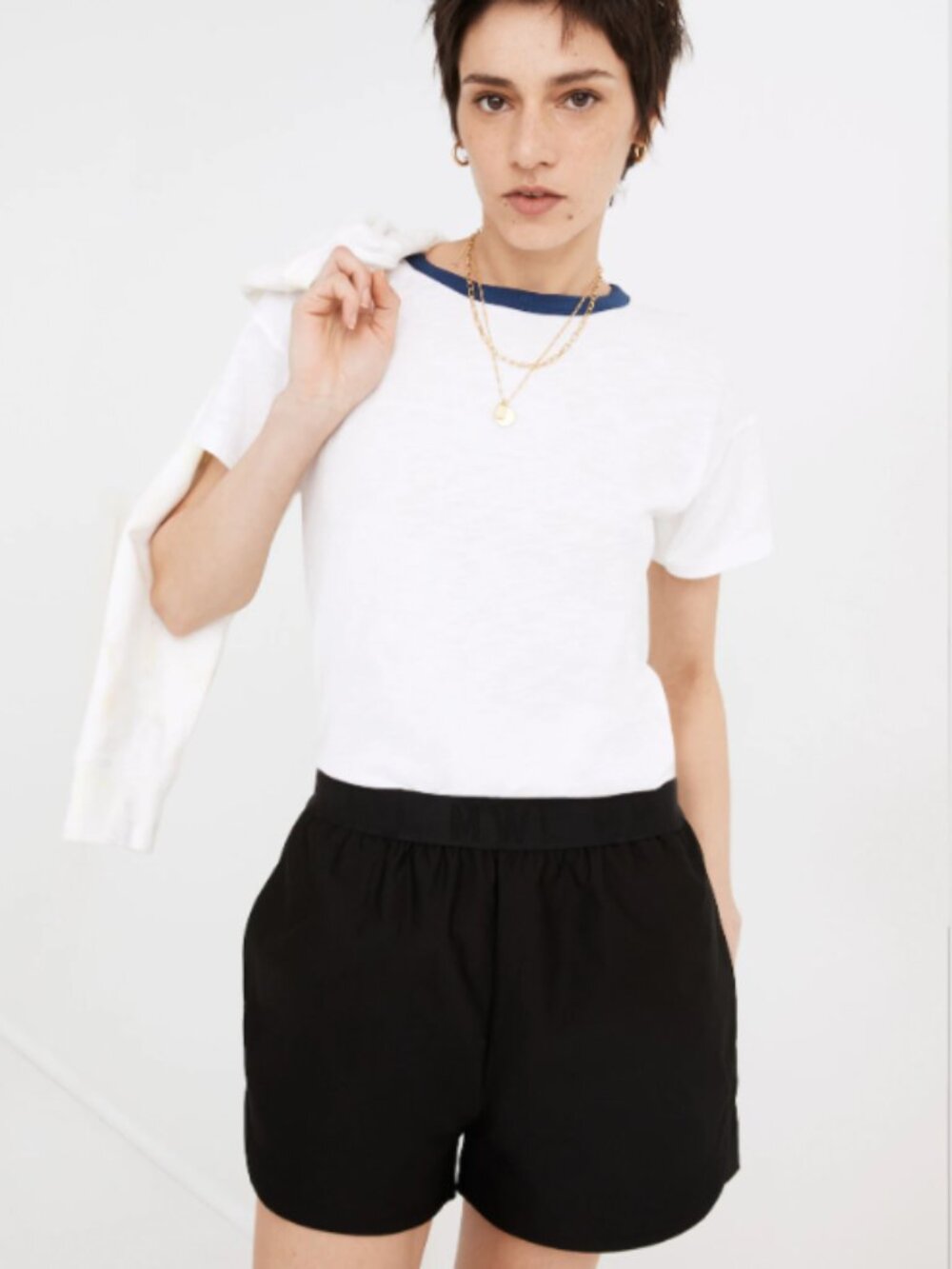 Madewell MWL Allways Pull-On Shorts Black Small Lightweight Elastic Waist